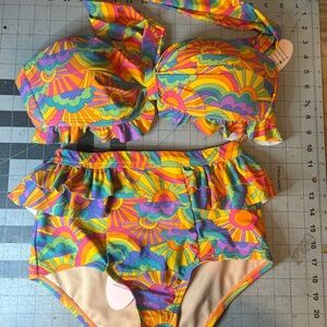 Happy Groovy Rainbows Ruffled 2 Piece Swimsuit